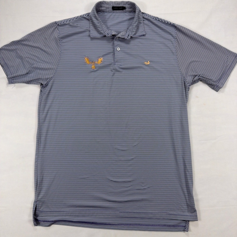 Southern Marsh Polo Shirt Striped Moose Duck Logo XL Blue White Performance